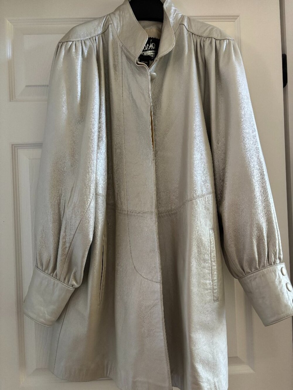 Vintage Y2K Fantasia Pearl White Genuine Leather Jacket Womens Sz L Button Up